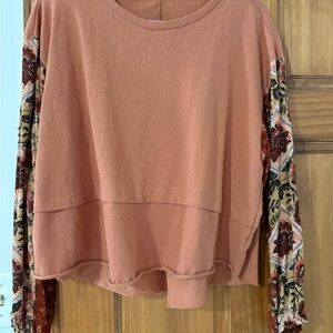 Easel Terracotta Top with Floral Sleeves